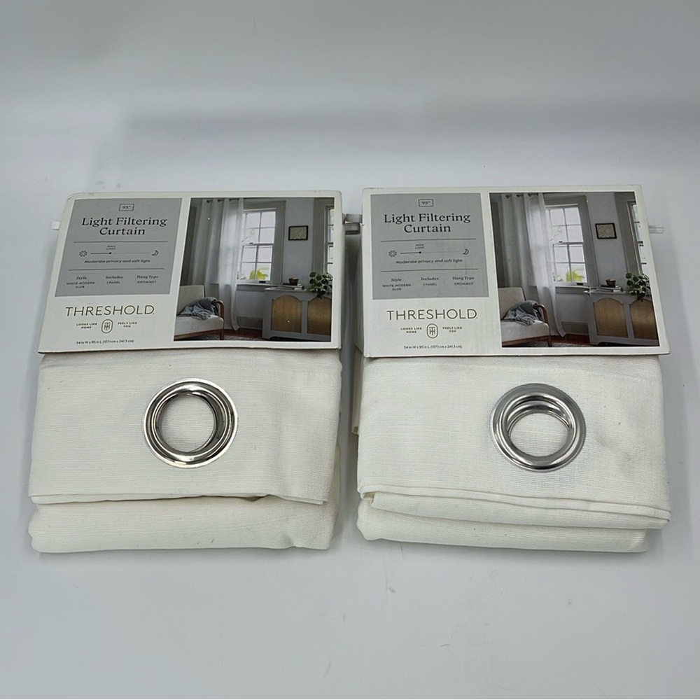 Set of 2 Threshold White Light Filtering Curtains with Silver Grommets